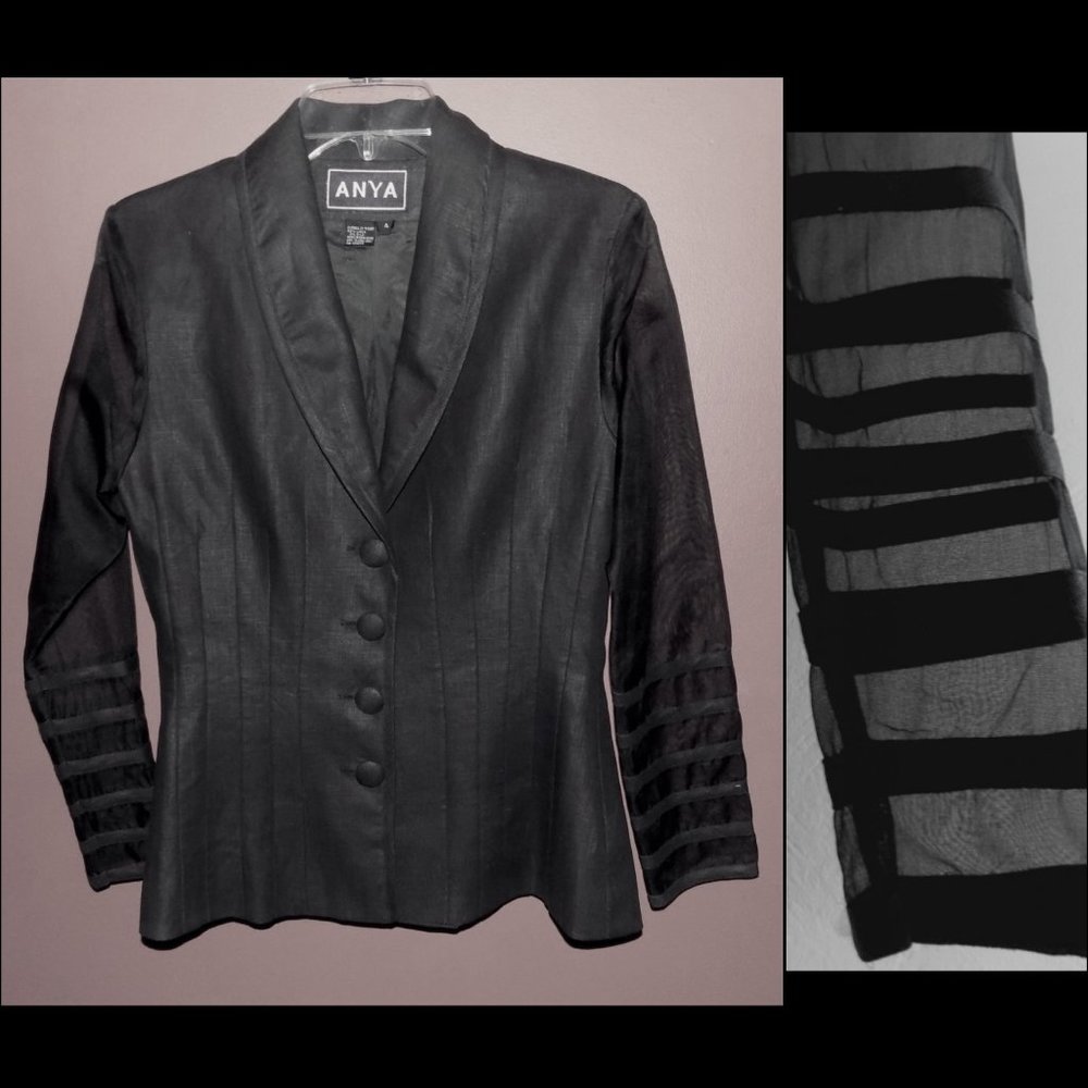 Sheer-sleeve jacket 4 Black Linen Silk Fitted Peplum Hong Kong Anya Dressy